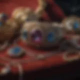 Elegant display of vintage jewelry on a velvet background