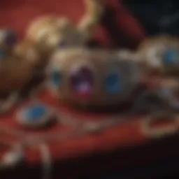 Elegant display of vintage jewelry on a velvet background