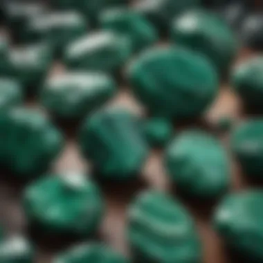 A collection of raw malachite stones, emphasizing their natural beauty and formation