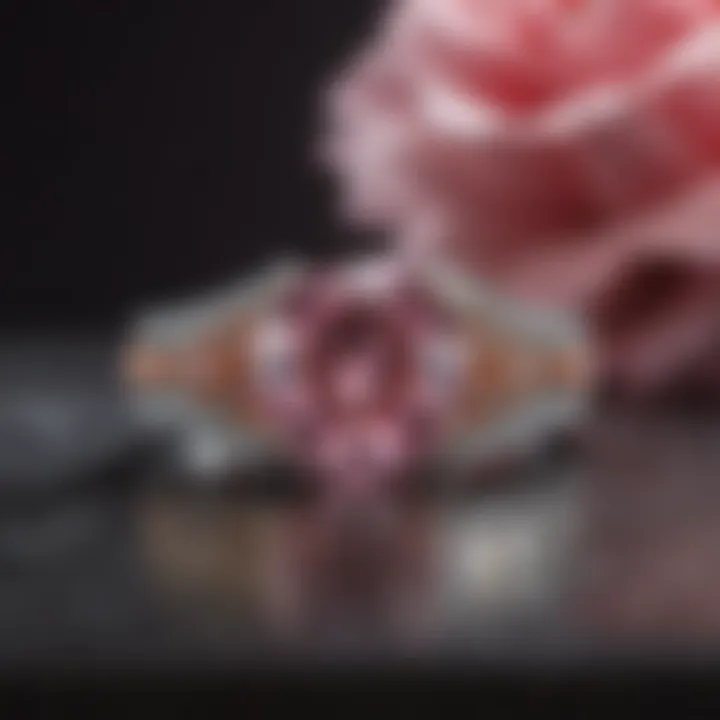 A stunning pink diamond ring set against a luxurious background