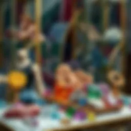 A vibrant display of various gemstones and minerals on a decorative table