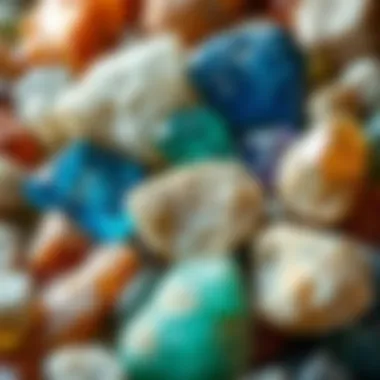 A captivating display of various rough gemstones with unique textures and colors.