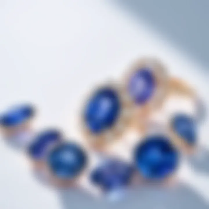 An elegant display of various tanzanite stones set in fine jewelry.