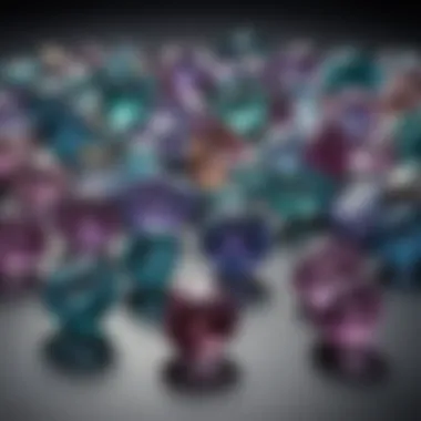 A beautifully arranged collection of alexandrite gemstones showcasing their unique hues