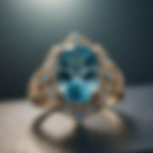 A stunning close-up of a sparkling aquamarine ring showcasing its vibrant blue hue.