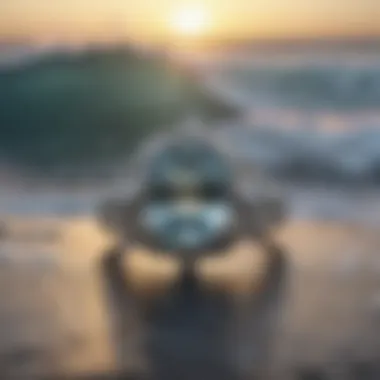 An aquamarine ring set against a backdrop of ocean waves, symbolizing its connection to water.