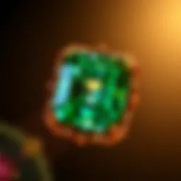 Close-up view of a stunning Asscher emerald showcasing its intricate cut.