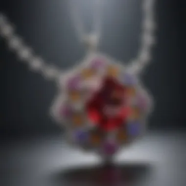 Close-Up of a Vibrant Birthstone Necklace Close-up view of a vibrant birthstone set in a beautifully crafted necklace