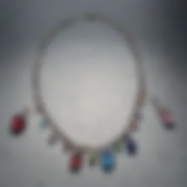 Elegant Display of Birthstone Necklaces A stunning collection of birthstone necklaces arranged elegantly on a display