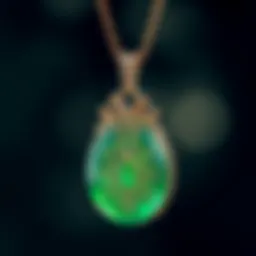 Elegant green calcite pendant showcasing intricate details