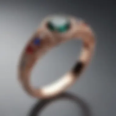 Modern rose gold wedding ring paired with gemstones