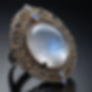 Elegant jewelry piece featuring a rainbow moonstone cabochon set in silver.