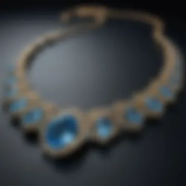 A vibrant blue topaz necklace elegantly draped on a display, illustrating its market appeal.