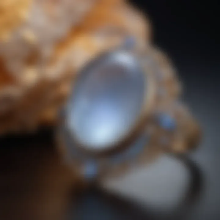 A piece of jewelry crafted with moonstone, highlighting its captivating glow.