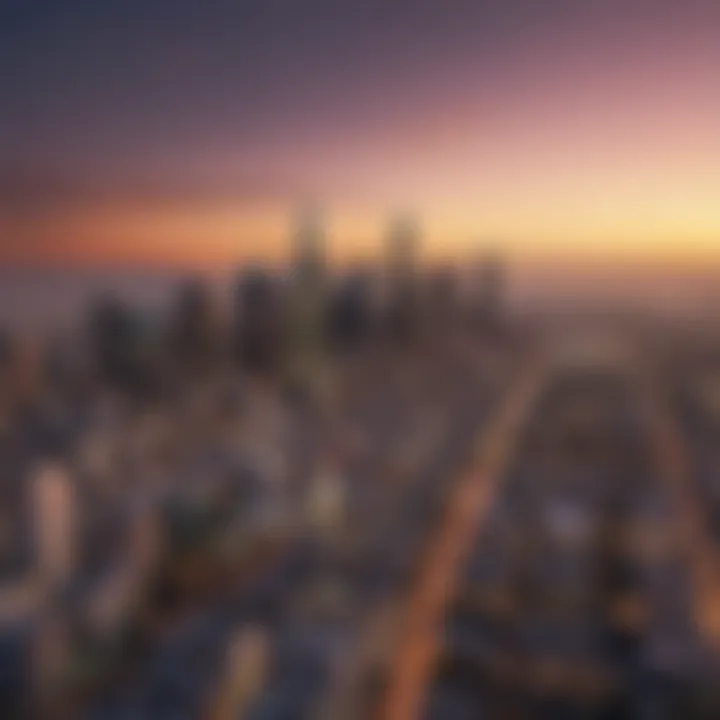 An artistic view of the Los Angeles skyline with diamond imagery