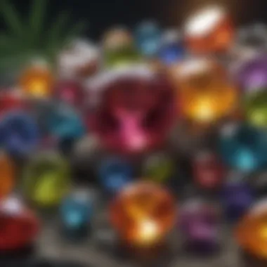 Nature's Beauty: Gemstones in Harmony A serene setting depicting gemstones surrounded by nature.