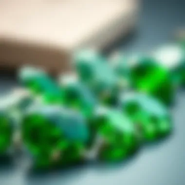 An elegant display of various green diamonds alongside traditional colorless diamonds for comparison.