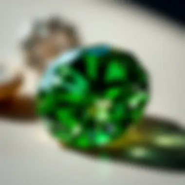 A close-up of a green diamond showcasing its intricate facets and brilliant sparkle.
