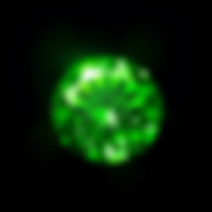 A stunning green diamond set against a dark velvet background, highlighting its unique glow and color depth.