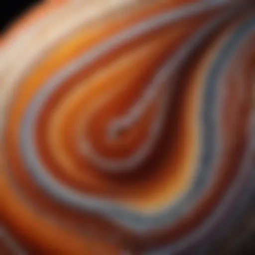 Close-up view of agate crystal showcasing its unique banding patterns