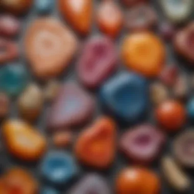 An array of different types of agate crystal in various colors