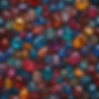 Diverse Gemstones and Their Unique Attributes A vibrant arrangement of various gemstones showcasing their unique colors and textures