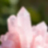 Close-up view of polished rose quartz crystals showcasing their delicate pink hue.