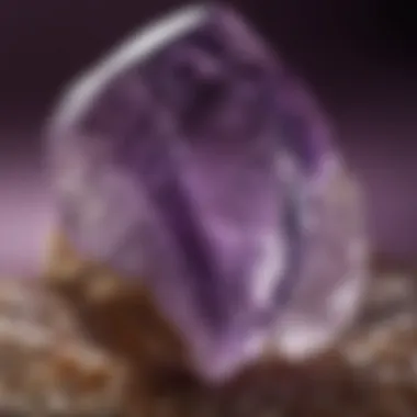 Close-up of a single amethyst crystal, showcasing its intricate facets and calming hues.