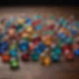 A vibrant array of metaphysical gemstones displayed elegantly on a wooden surface.