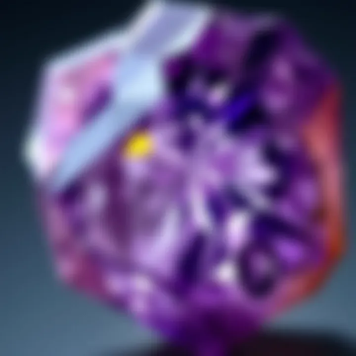 Close-up view of a sparkling amethyst crystal showcasing its intricate facets