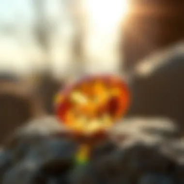 A beautiful citrine gemstone reflecting sunlight in a serene environment