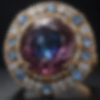 A close-up of a ring with a prominent gemstone highlighting its brilliance and size.