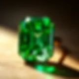 Close-up view of a stunning emerald gemstone showcasing its vibrant green color and clarity.