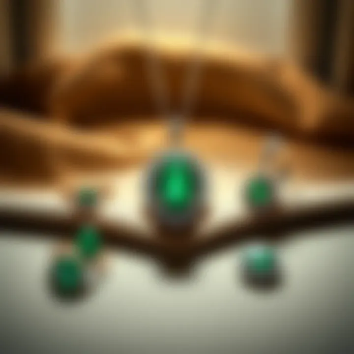 Elegant emerald jewelry displayed on a soft velvet background, highlighting its beauty and craftsmanship.