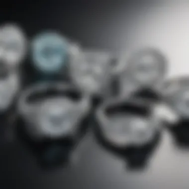 A collection of Tiffany cut diamond rings on display in an elegant setting