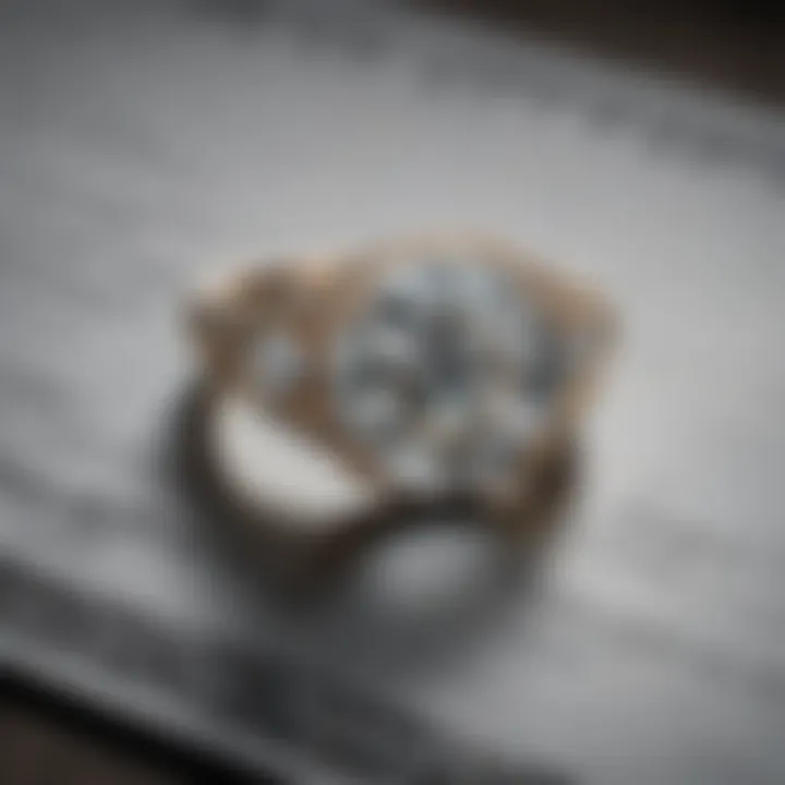 Close-up view of diamond grading certificates with a Tiffany ring in the background