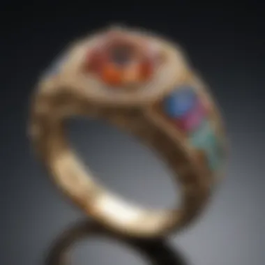 Artisan-crafted wedding ring with unique gemstones and personalized engraving