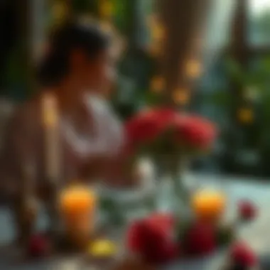 Romantic Anniversary Celebration A romantic setting with candles and flowers for anniversary celebration