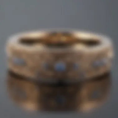 A vintage-inspired wedding ring featuring ornate carvings