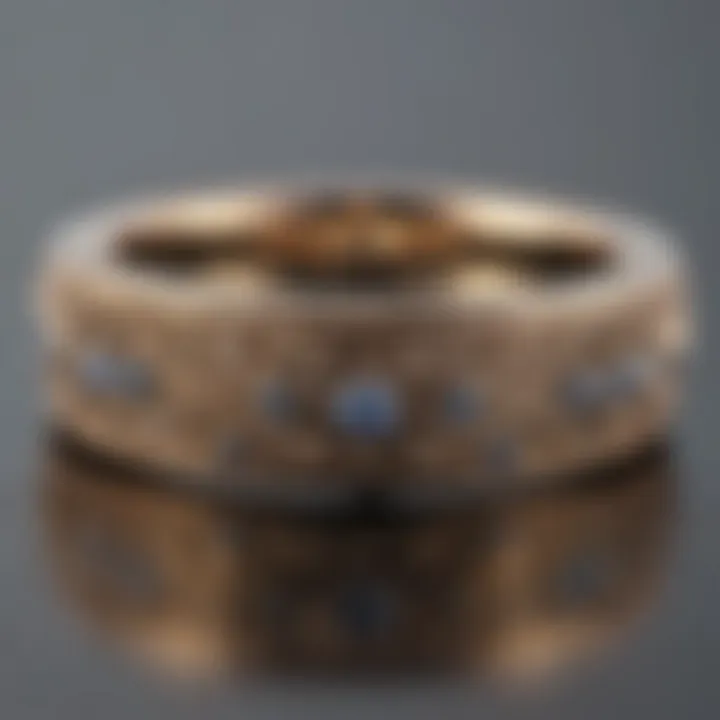 A vintage-inspired wedding ring featuring ornate carvings