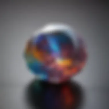 Close-up view of a vibrant faceted opal bead showcasing its unique colors