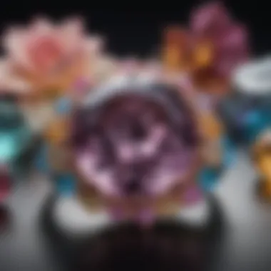 Aesthetic display of various gemstones, including Mystic Topaz, in stylish arrangements