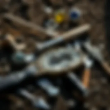 Essential Tools for Geode Hunting Essential geode hunting tools laid out on a natural surface, ready for exploration.