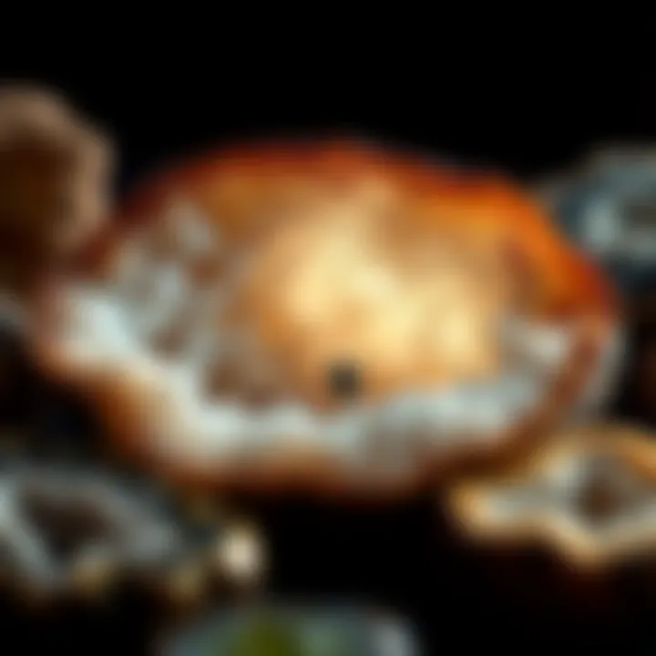 Diverse Geode Formations A stunning display of various types of geodes showcasing their unique internal formations.