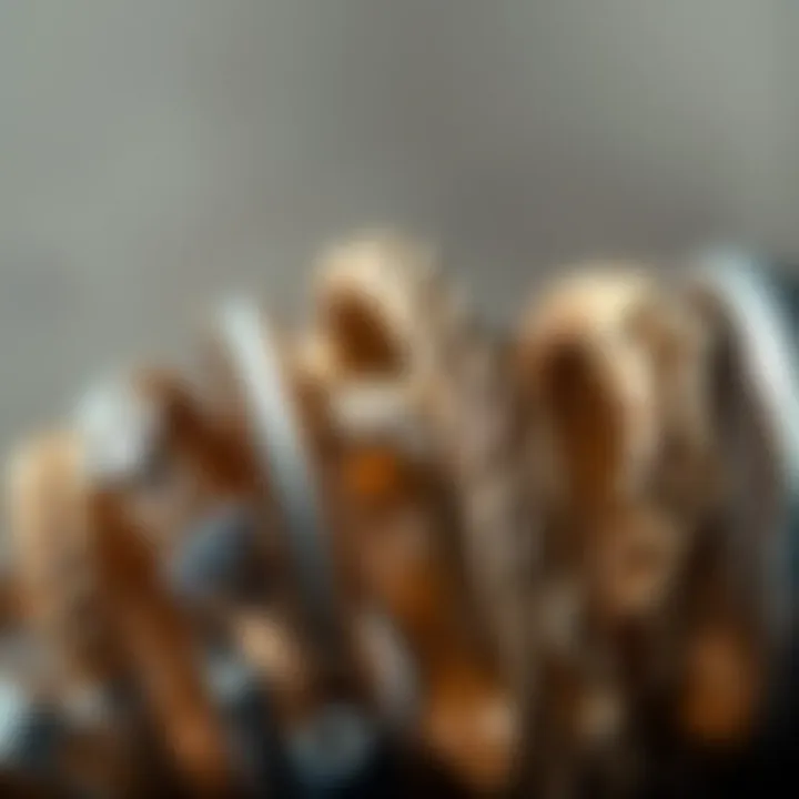 A close-up of different metal bands, highlighting their textures.