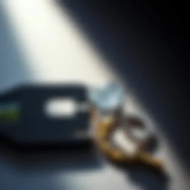 A measuring tool beside a ring to ensure a perfect fit.