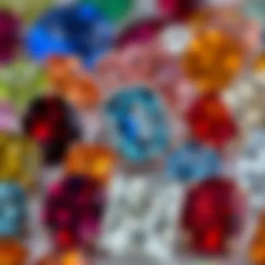 Various gemstones arranged to showcase their unique colors and cuts.