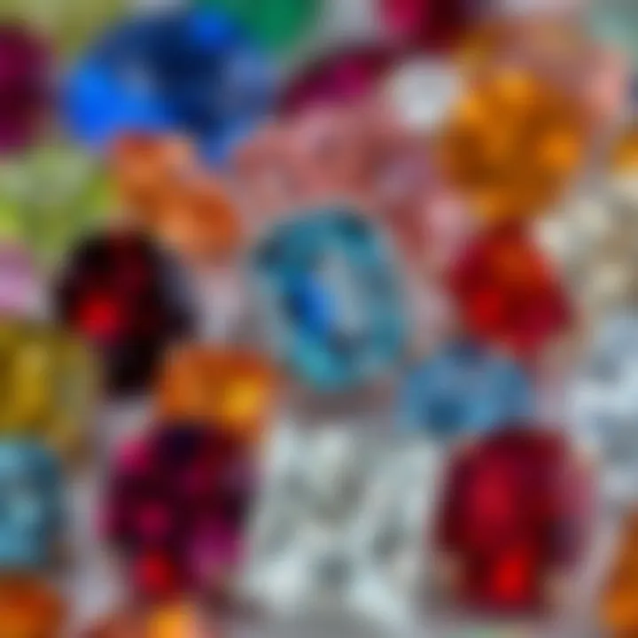 Various gemstones arranged to showcase their unique colors and cuts.