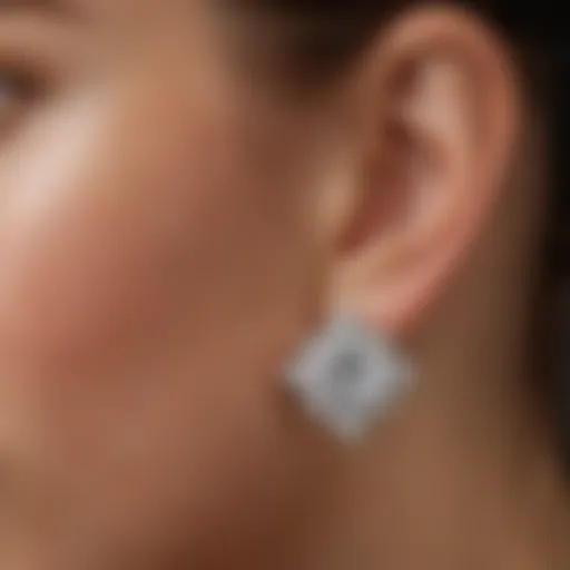 Close-up of lab created white sapphire earrings showcasing their brilliance and clarity