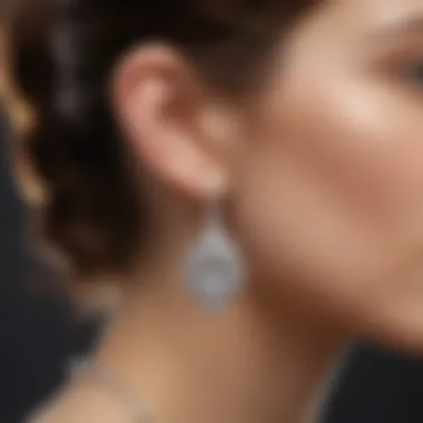 Stylish individual wearing lab created white sapphire earrings in a fashionable setting